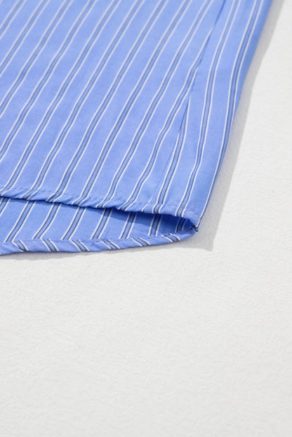 Blue Stripe Button Up Oversized Casual Shirt