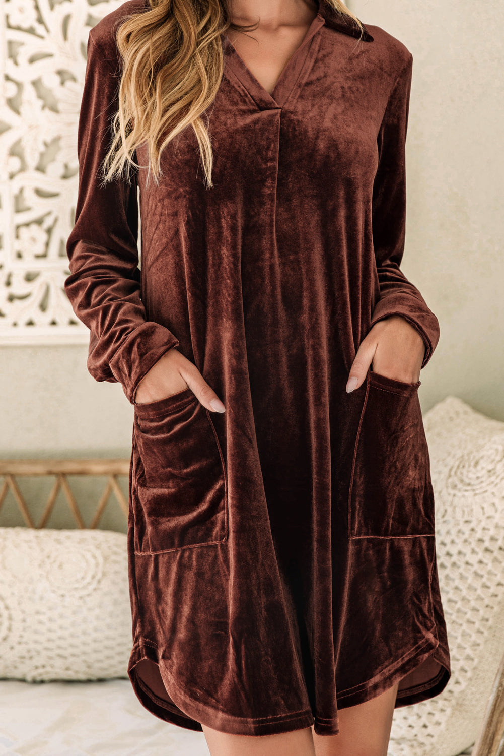 Cozy Pocketed Long Sleeve Tee Dress