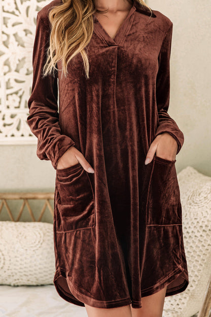 Cozy Pocketed Long Sleeve Tee Dress