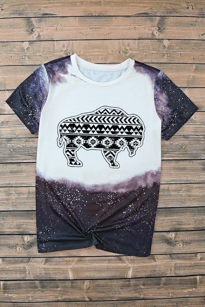 Black Western Aztec Buffalo Bleached Print T Shirt