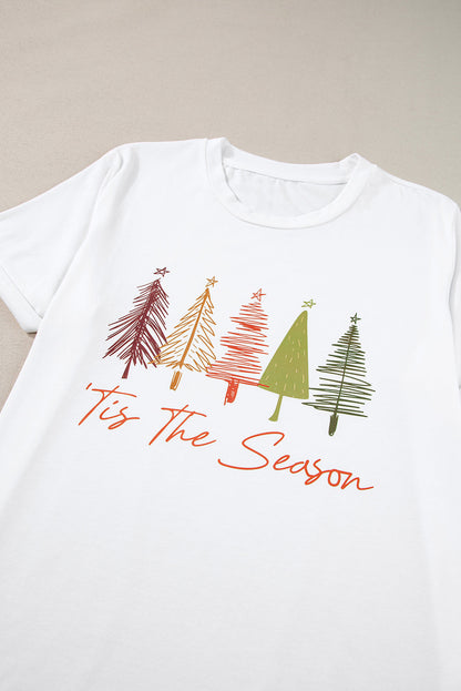 White Cute Christmas Trees Print Crew Neck T Shirt