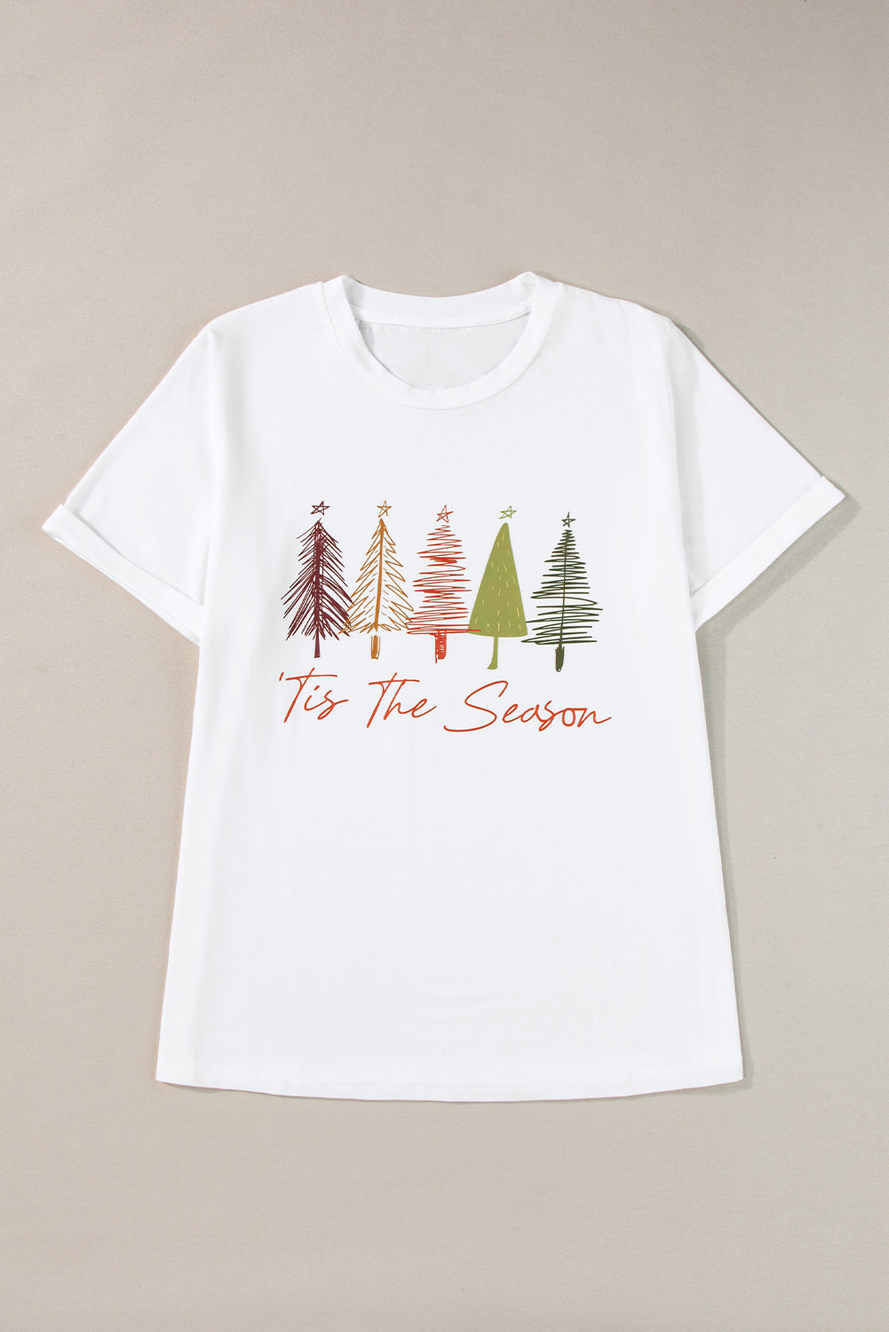 White Cute Christmas Trees Print Crew Neck T Shirt