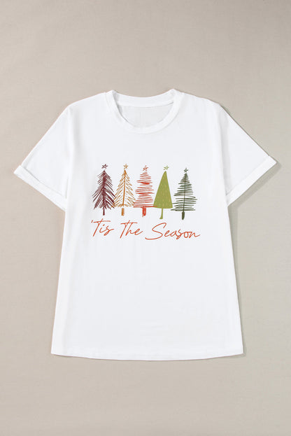 White Cute Christmas Trees Print Crew Neck T Shirt