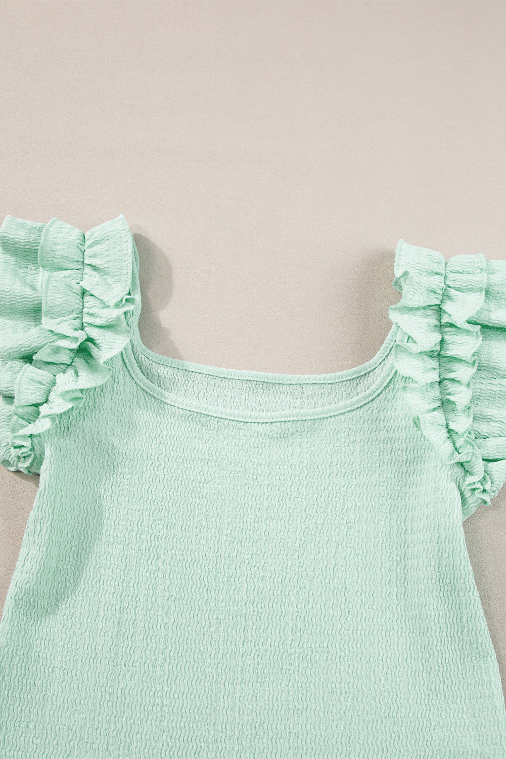 Clearly Aqua Ruffle Strap Crinkle Textured Tank Top