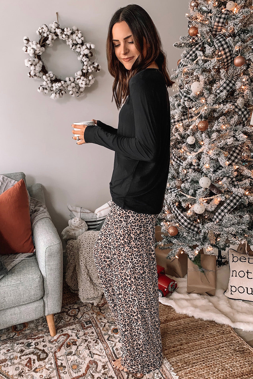 Leopard Christmas Santa Claus Leopard Print Two Piece Lounge Set