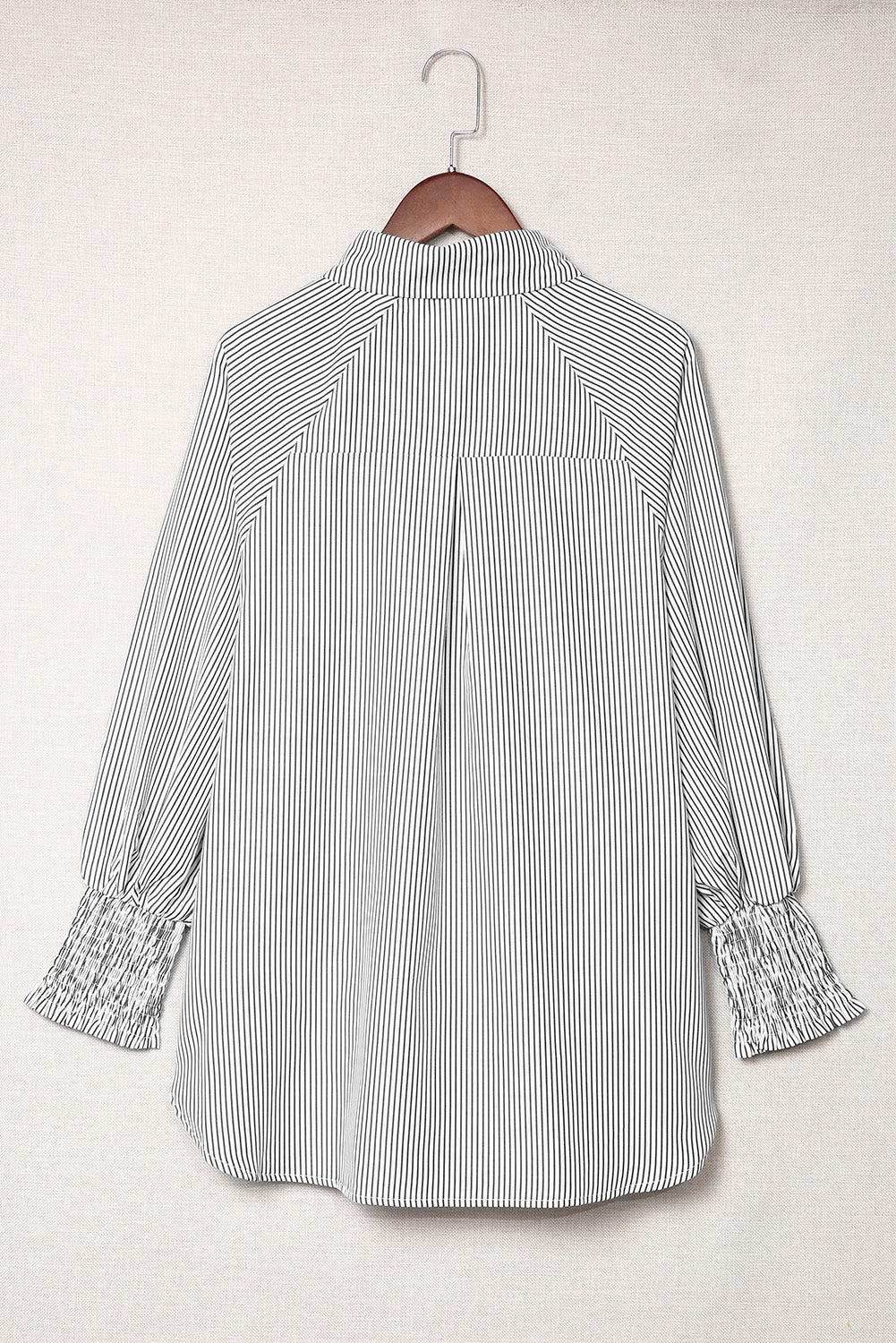 Smocked Cuffed Striped Boyfriend Shirt with Pocket