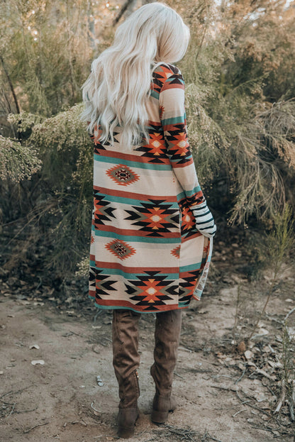 Chic Printed Lapel Woolen Coat with Unique Stitching