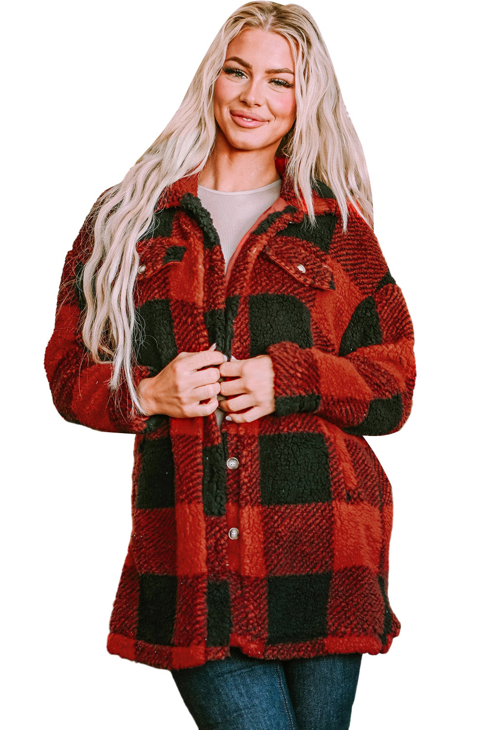 Brown Fuzzy Plaid Flap Button Up Midi Coat