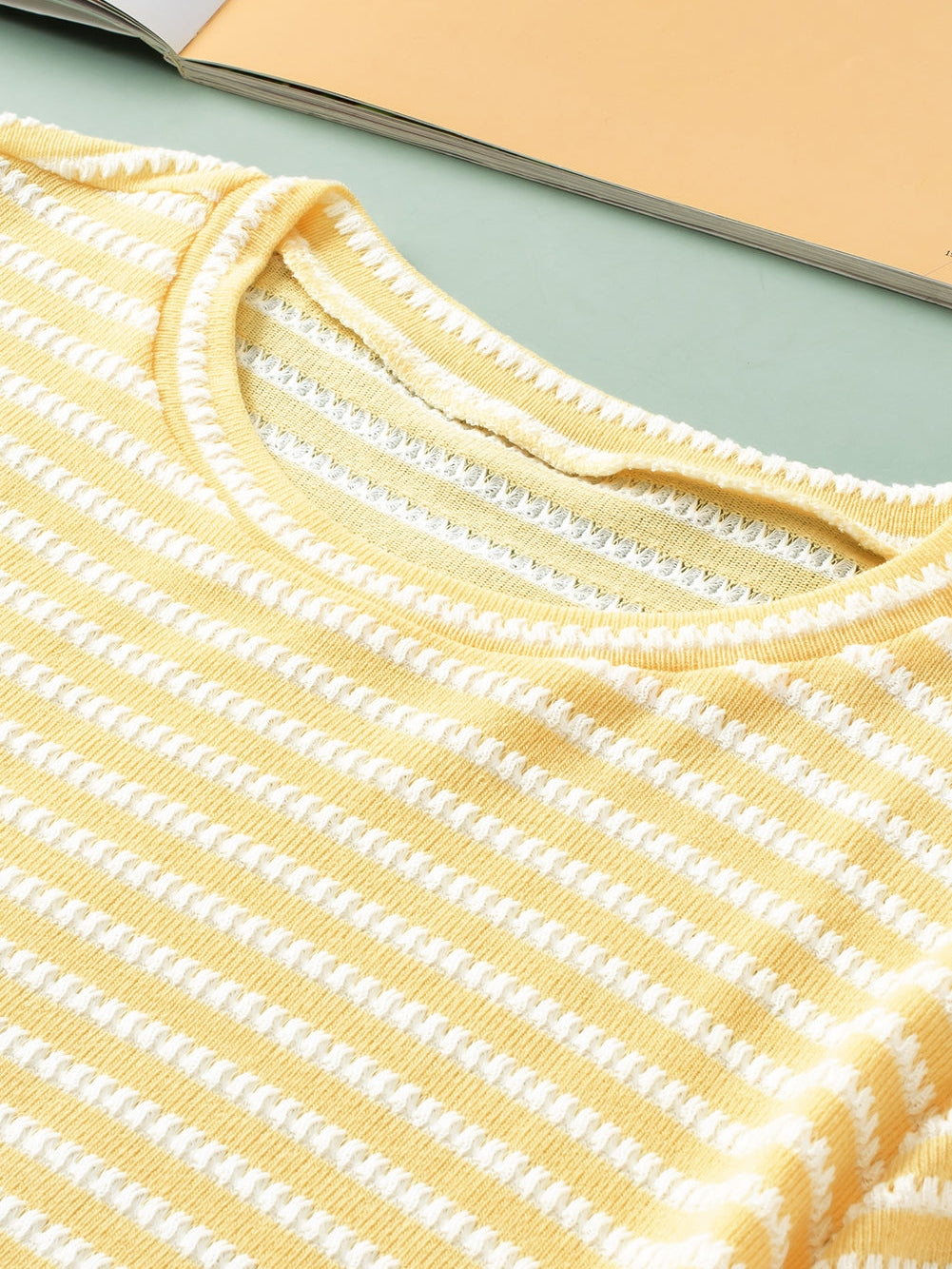 Yellow Stripe Short Puff Sleeve Plus Size Jumper