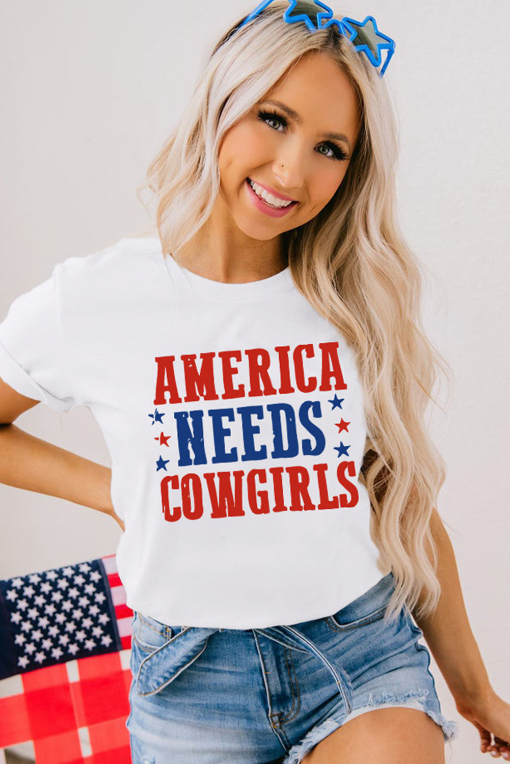 America Needs Cowgirls Graphic Tee in White Shift Style