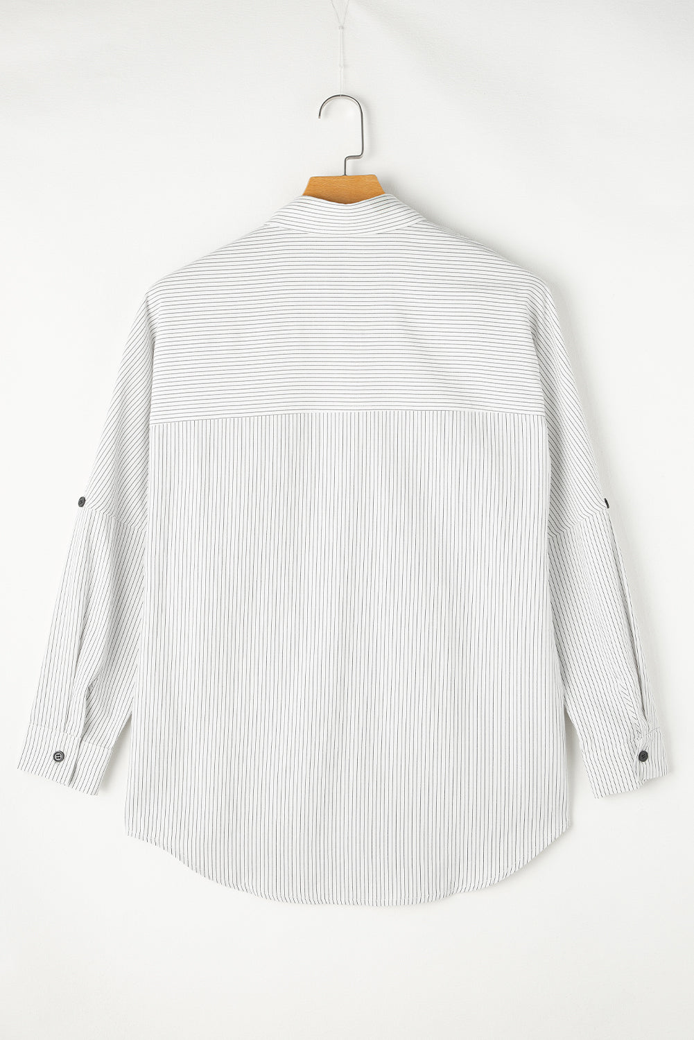 Black Stripe Roll-tab Sleeve Pocketed Long Shirt