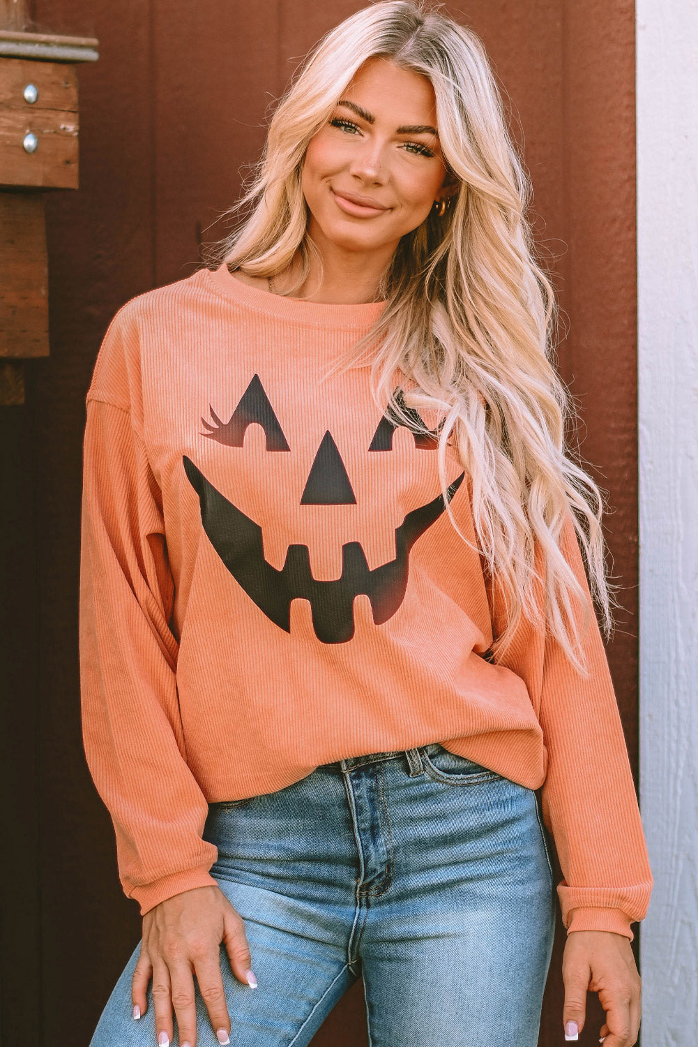 Orange Pumpkin Smile Face Graphic Sweatshirt