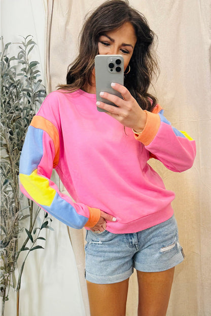 Pink Candy Colorblock French Terry Top