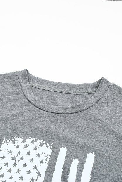 Gray America Flag Print Crewneck T-shirt