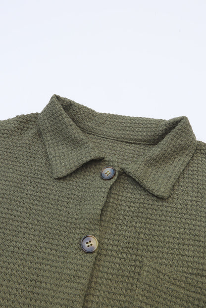 Solid Button Pocket Waffle Jacket