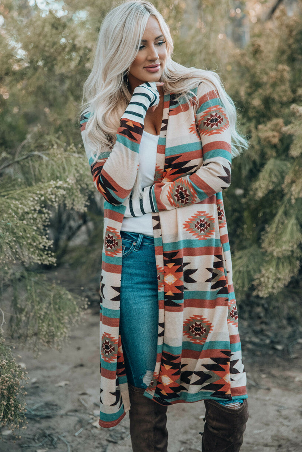 Chic Printed Lapel Woolen Coat with Unique Stitching