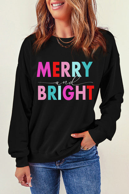 Black Colorful MERRY and BRIGHT Graphic Sweatshirt