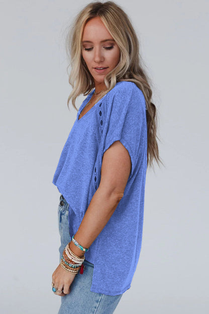 Sky Blue Crochet Lace Detail Oversized Tee