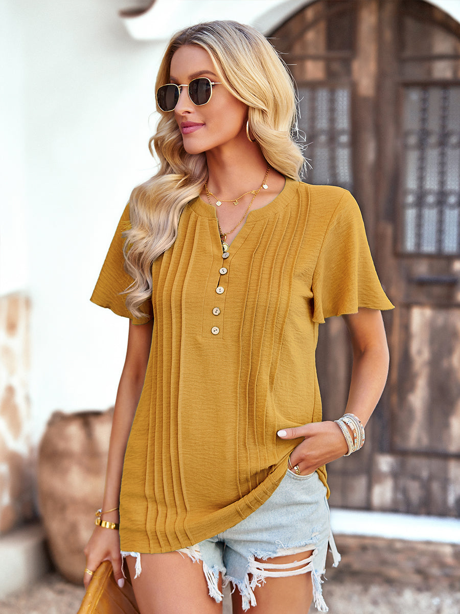 T-Shirts - Solid Loose Casual Short-Sleeved V-Neck T-Shirts - MsDressly