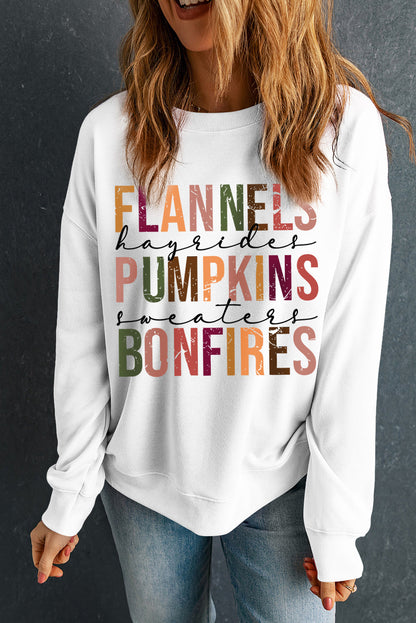 Beige FLANNELS PUMPKINS BONFIRES Graphic Drop Shoulder Sweatshirt