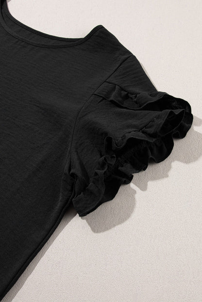 Chic Black Ruffle Sleeve Plus Size Blouse