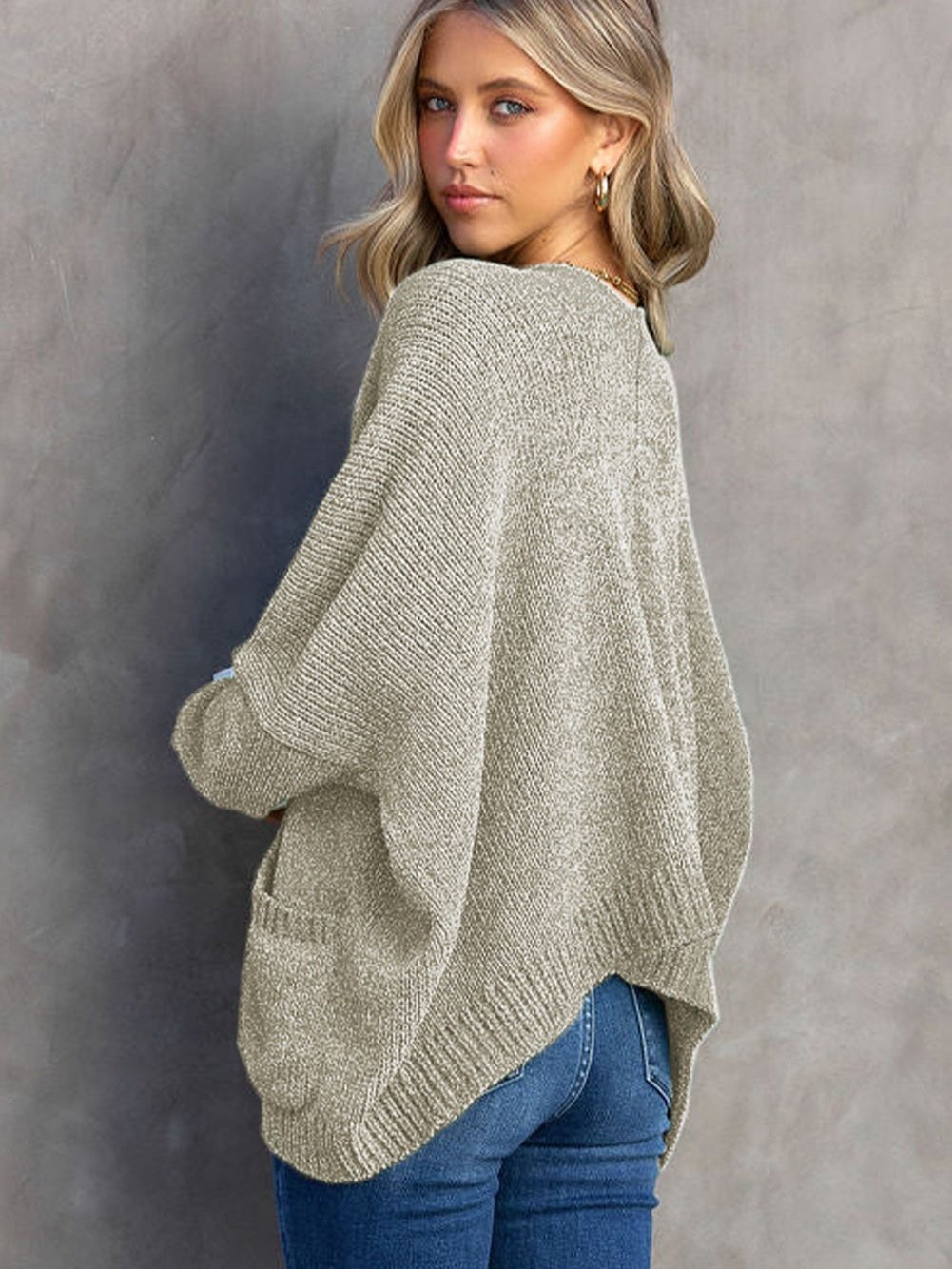 Lapel Pocket Knit Sweater Cardigan Coat