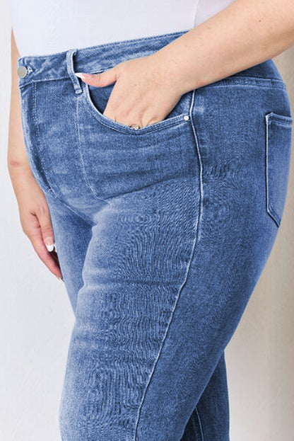 Blue Plus Size Exposed Seam High Waist Flare Jeans