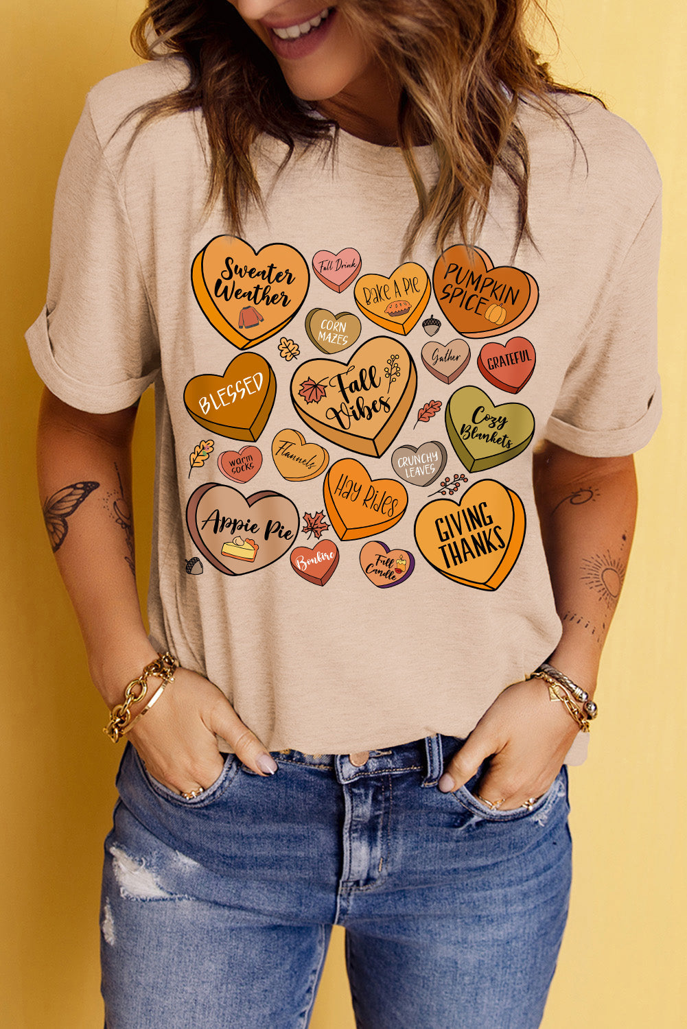 Khaki Candy Heart Thanksgiving T-Shirts