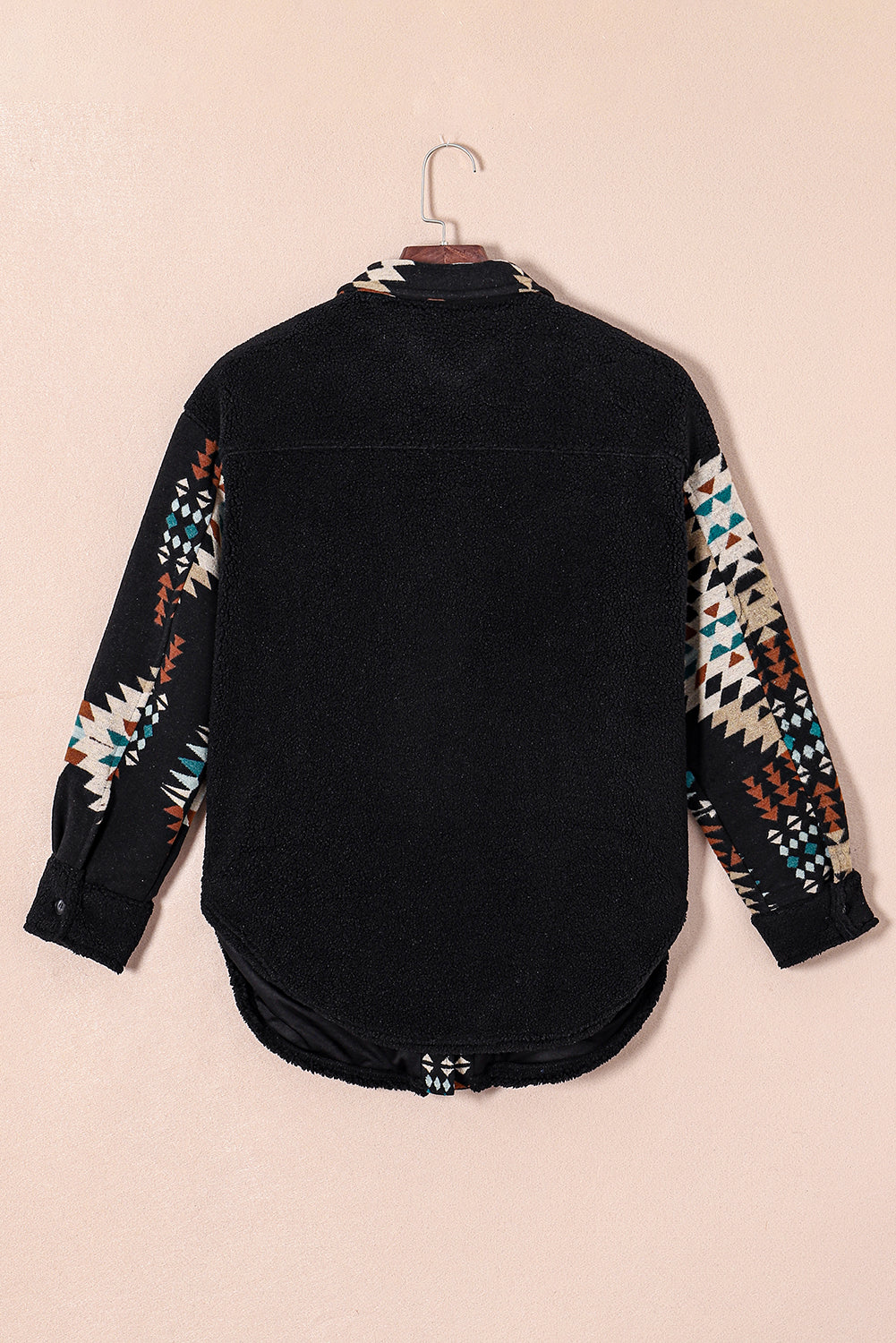 Black Western Aztec Print Accent Fleece Shacket