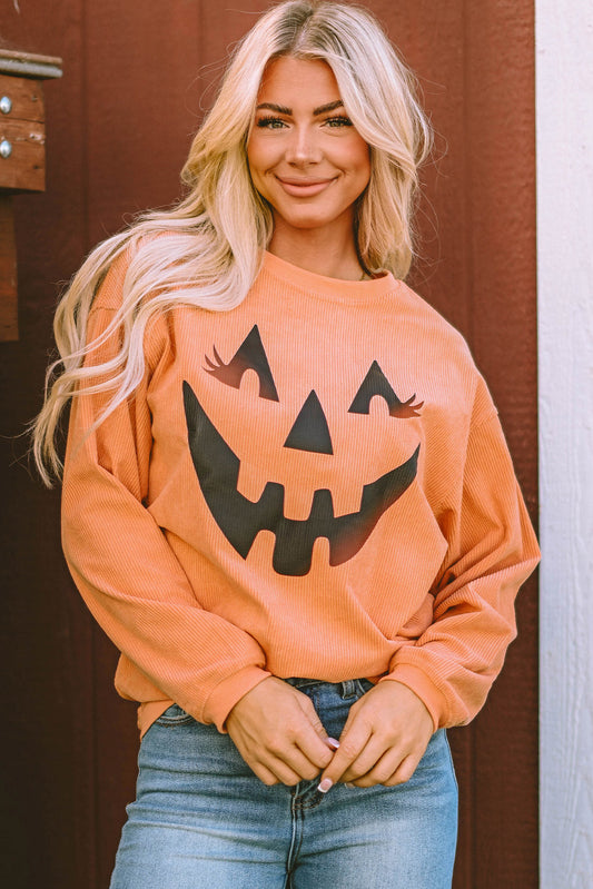 Orange Pumpkin Smile Face Graphic Sweatshirt