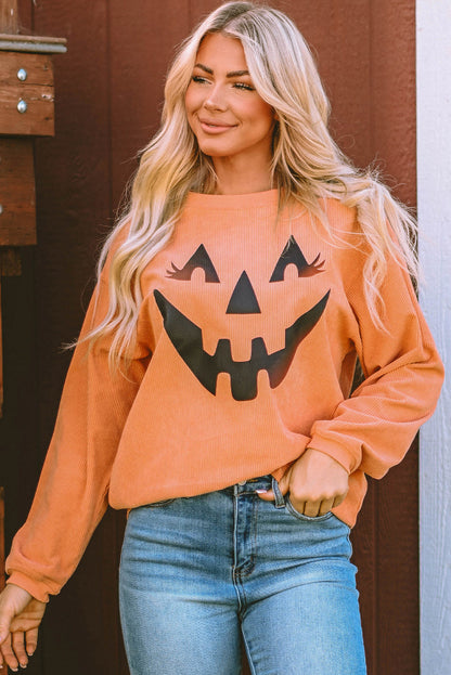 Orange Pumpkin Smile Face Graphic Sweatshirt