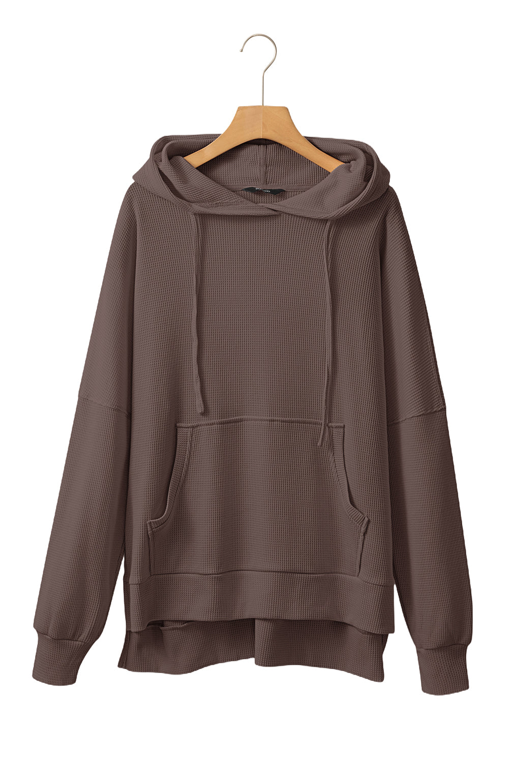 Coffee Waffle Knit Fleece Lined High Low Oversized Hoodie