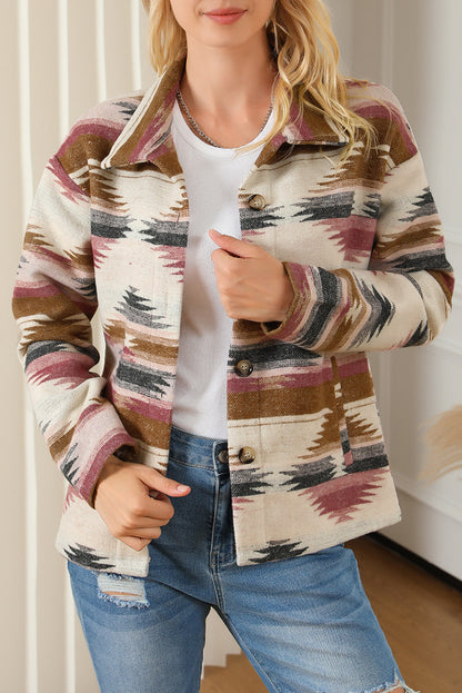 Multicolor Aztec Print Button Up Long Sleeve Jacket