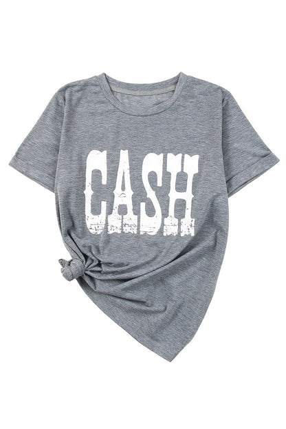 Gray CASH Letter Print T Shirt