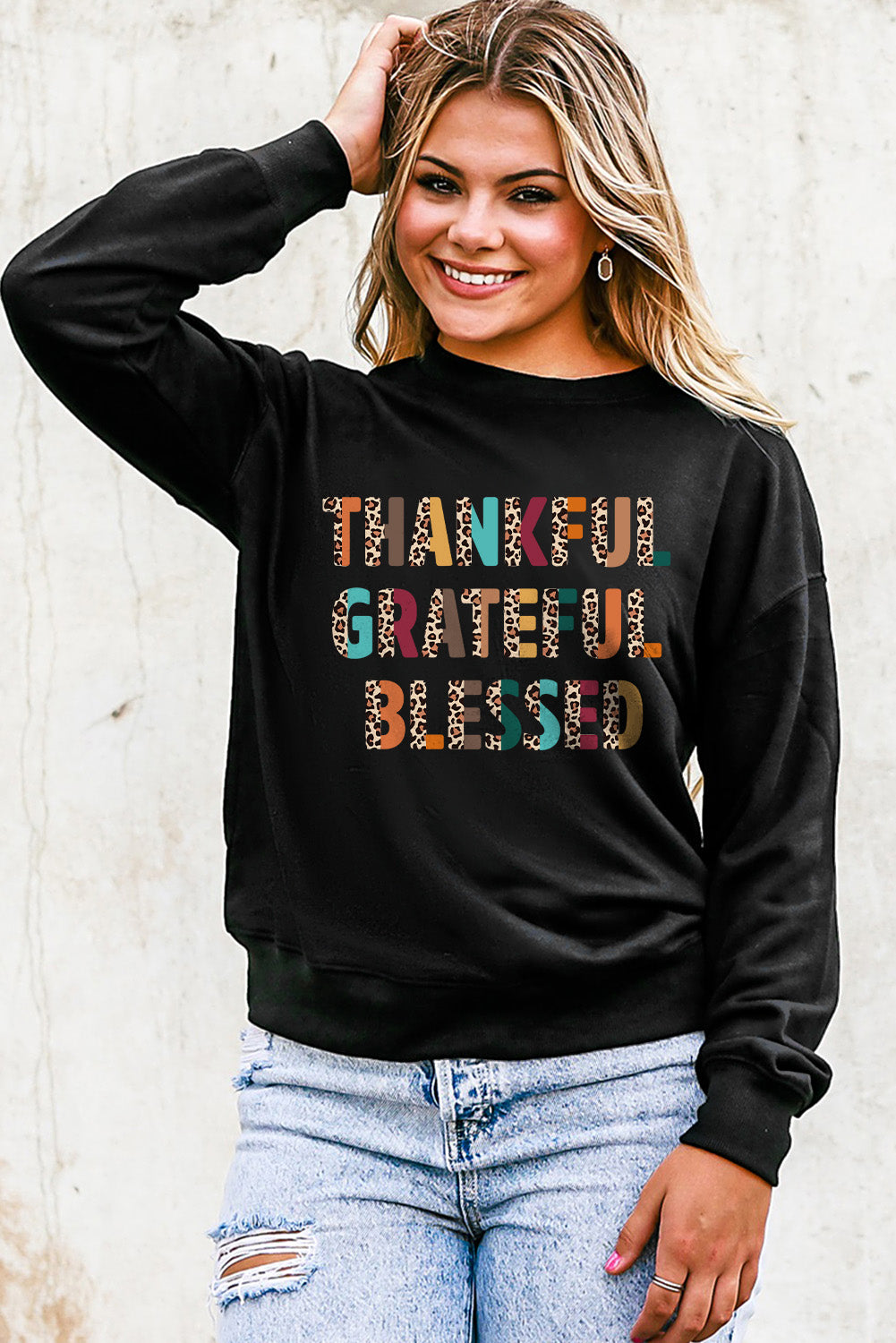 Black Leopard TANKFUL GRATEFUL BLESSED Graphic Sweatshirt