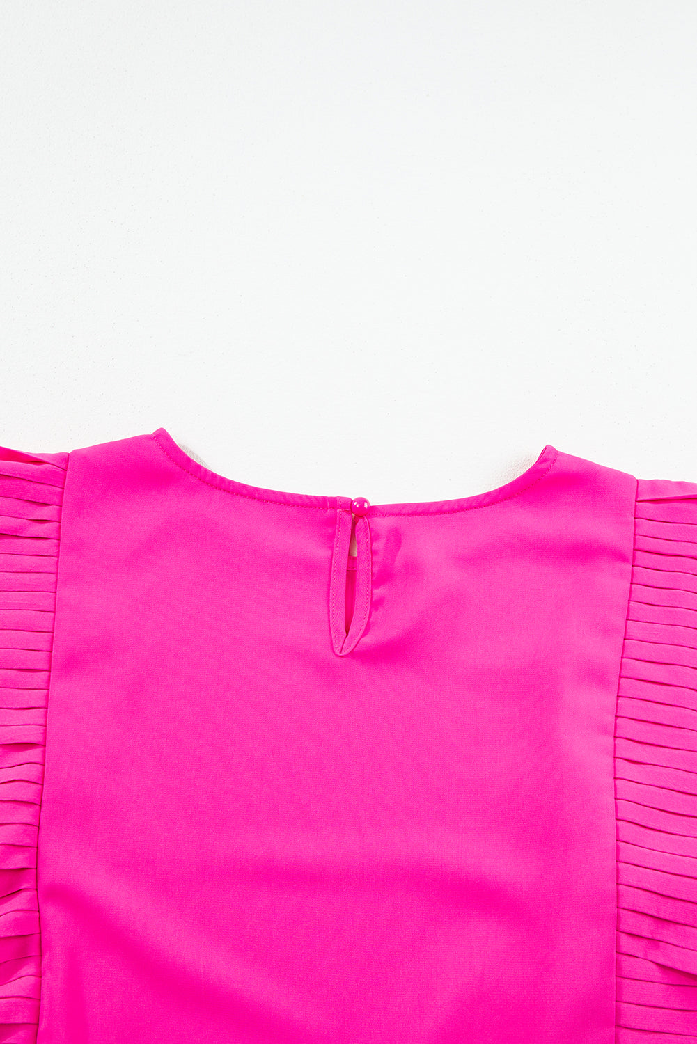 Bright Pink Pleated Ruffle Patchwork Sleeveless Blouse