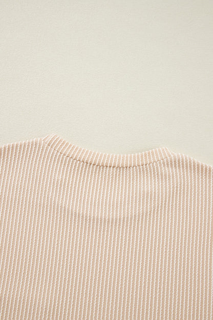 Beige Corded Knit Pocketed Loose Fit T Shirt