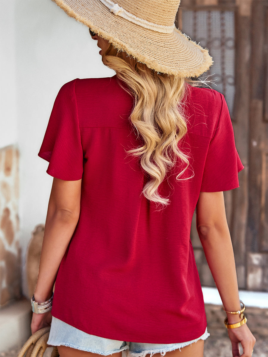 T-Shirts - Solid Loose Casual Short-Sleeved V-Neck T-Shirts - MsDressly