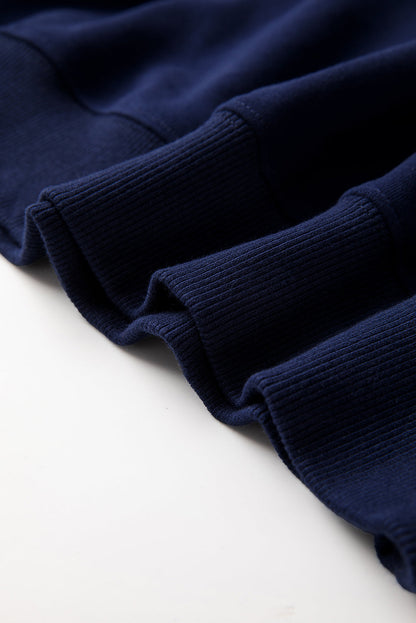 Navy Blue Solid Fleece Lined Drop Shoulder Terry Sweatshirt