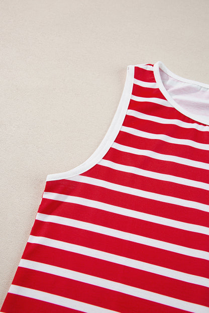 Red USA Flag Printed Round Neck Tank Top