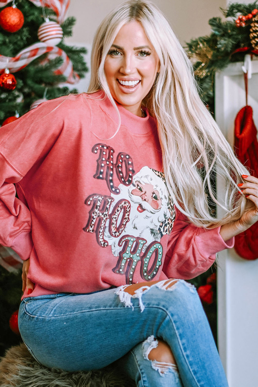 Fiery Red HO HO HO Santa Claus Graphic Sweatshirt