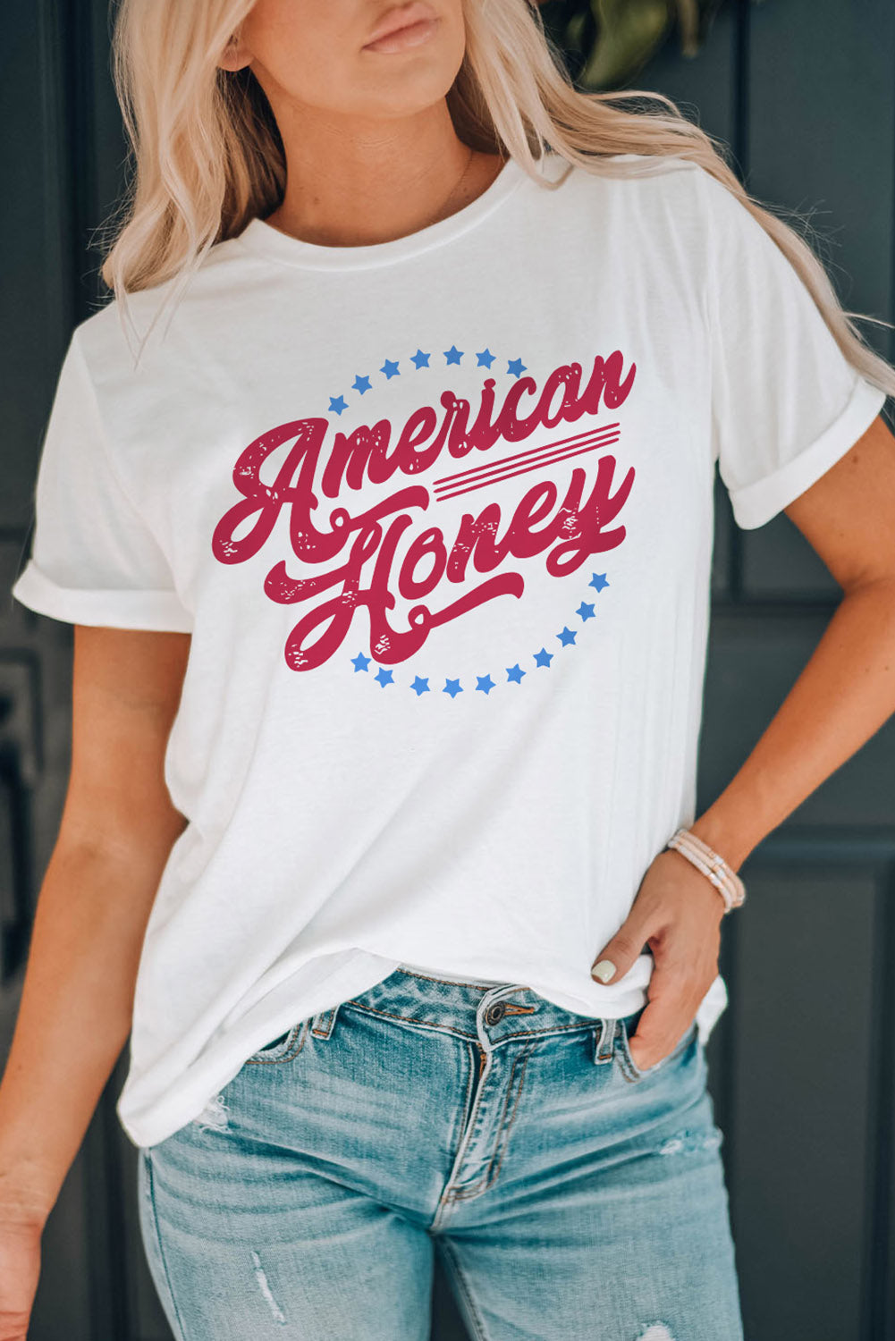 American Honey Flag Print Graphic Tee - White