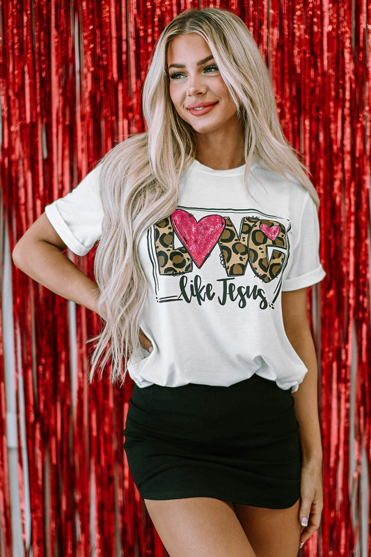 White LOVE Like Jesus Graphic Crew Neck Tee