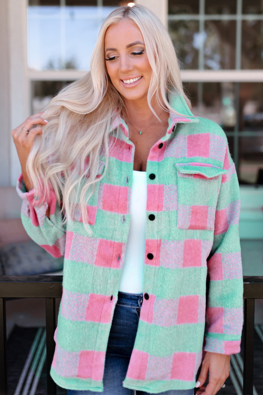 Pink Plaid Pattern¬†Oversized Shacket