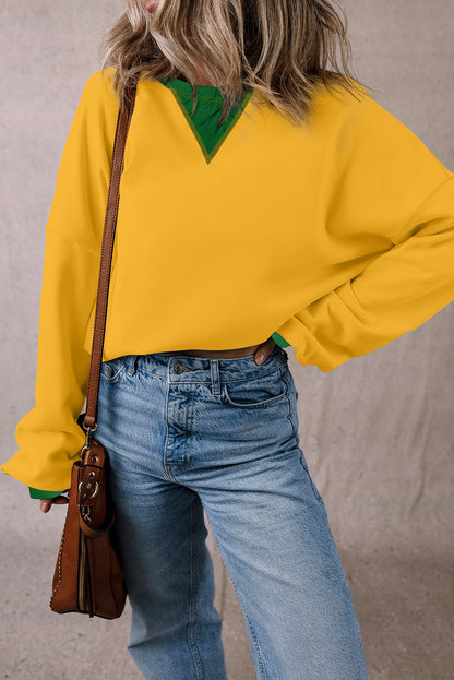 Ginger Color Block Patch Drop Shoulder Oversized Sweatshirt