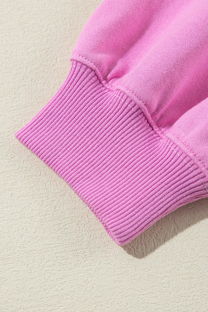 Pink Colorblock Henley High Low Oversize Sweatshirt