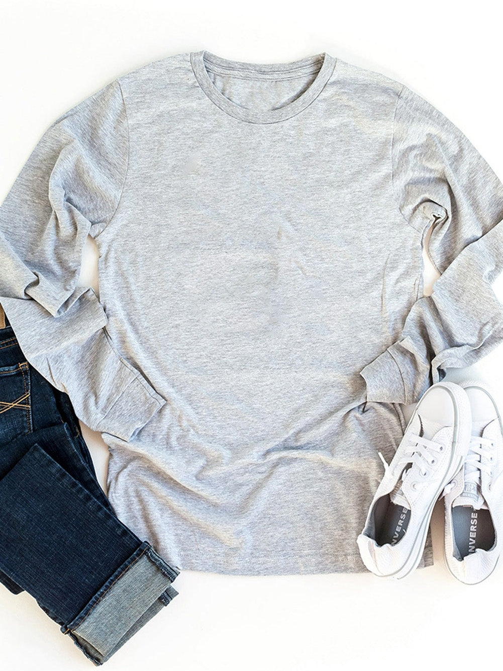 Versatile Cotton Long Sleeve Tee with Round Neck