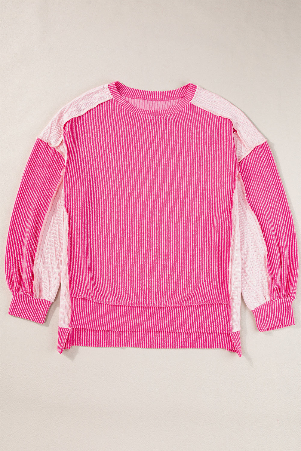 Bonbon Cable Knit Colorblock Exposed Seam Sweatshirt