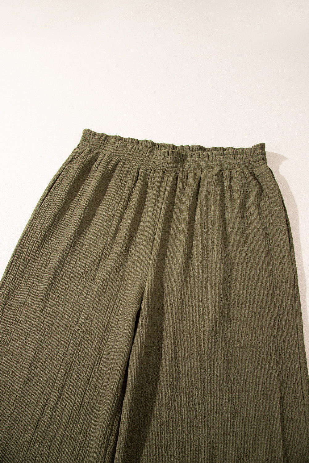 Jungle Green Plus Size Textured Shirred High Waist Casual Pants