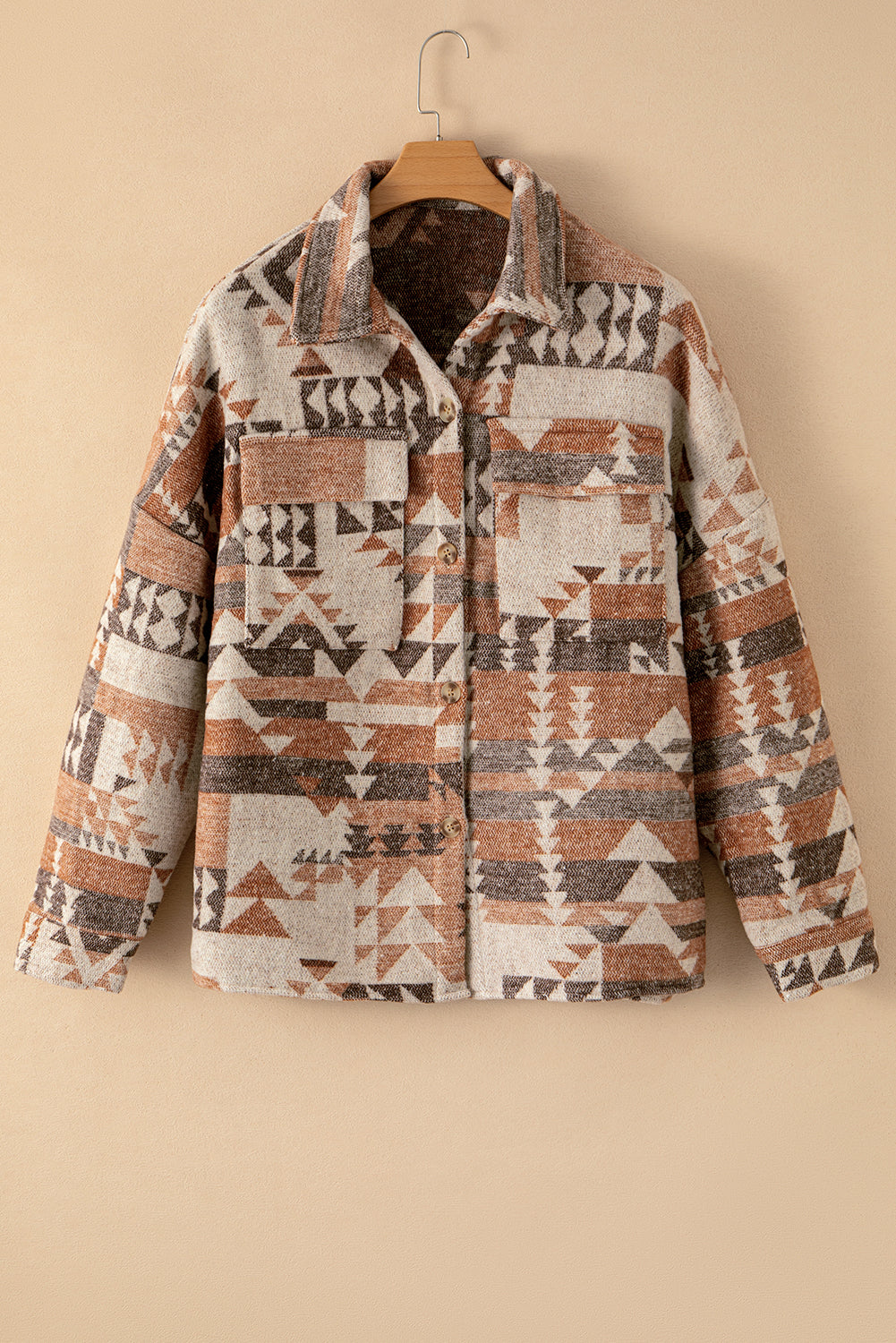 Brown Aztec Print Flap Pocket Button-up Jacket